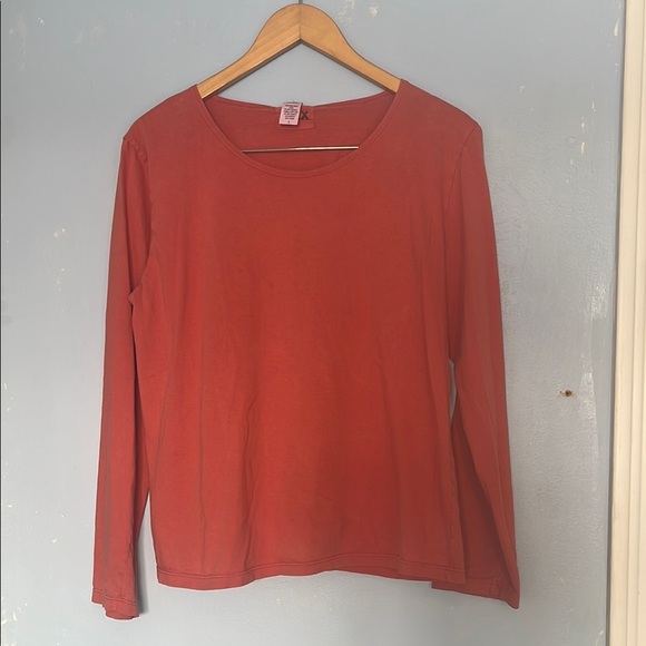 Flax 100% Cotton Casual Long Sleeve Coral Red Orange Shirt - Picture 1 of 7
